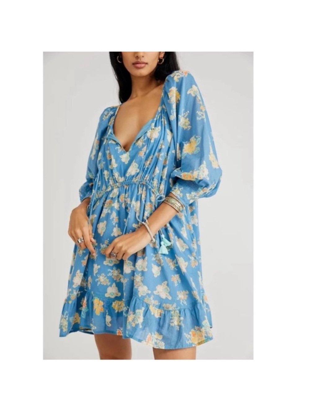 Free people mini Babydoll Dress blue floral size small